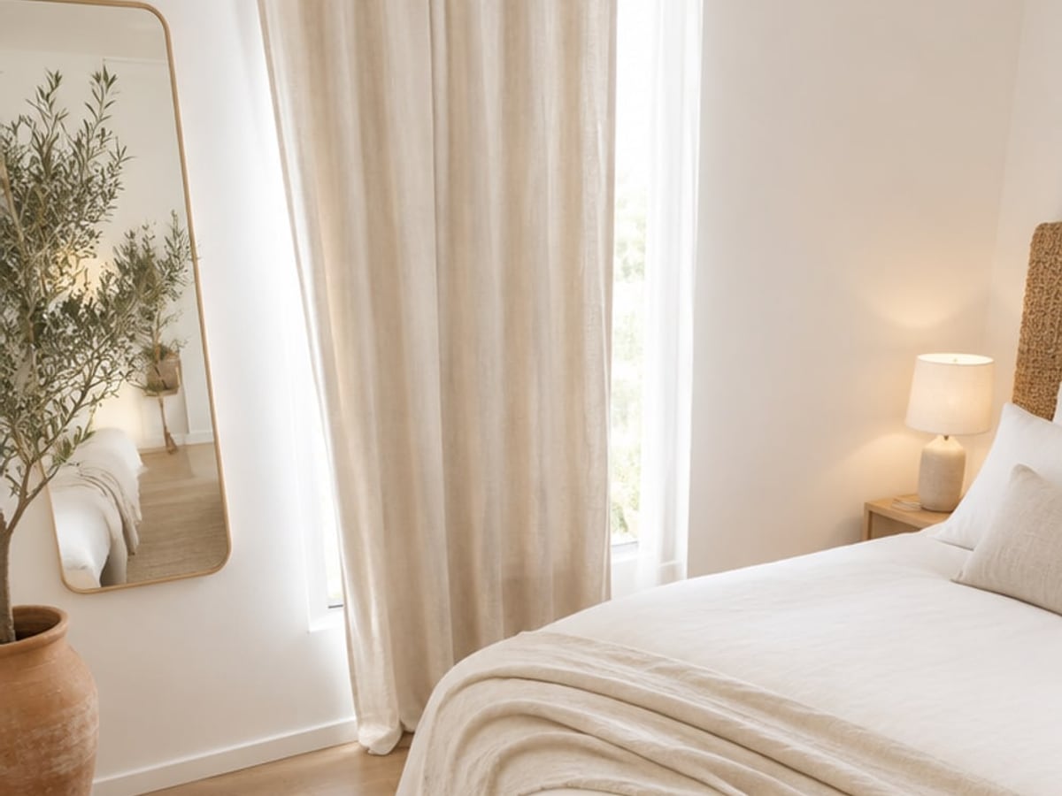 Rendu Label Maison Studio : chambre relookée en minimaliste lumineux